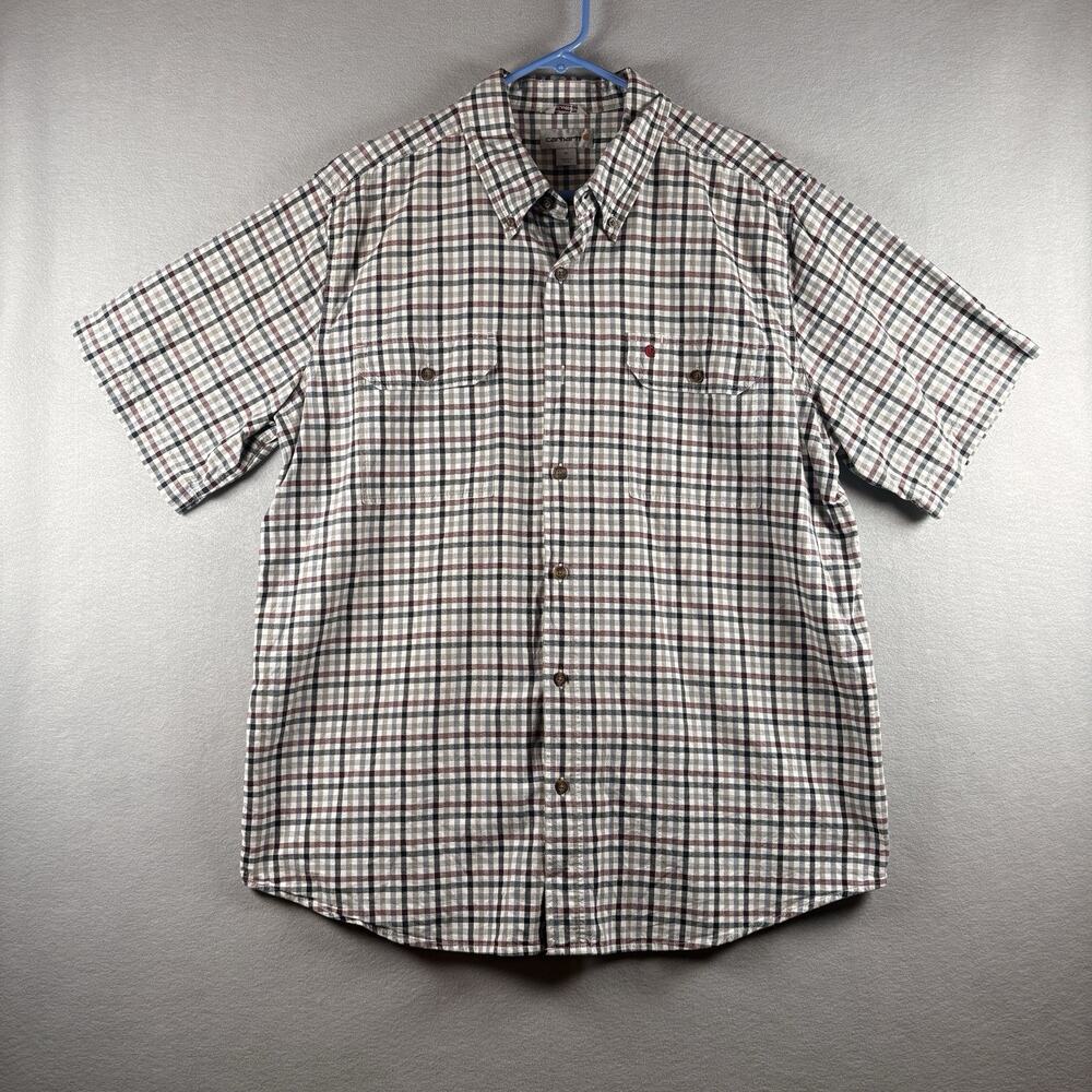 Carhartt Men's XL Relaxed Fit Plaid Short Sleeve Button Up Shirt